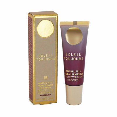 0.34 oz. tube and packaging of Mineral Ally Hydra Lip Masque SPF15 by Soleil Toujours
